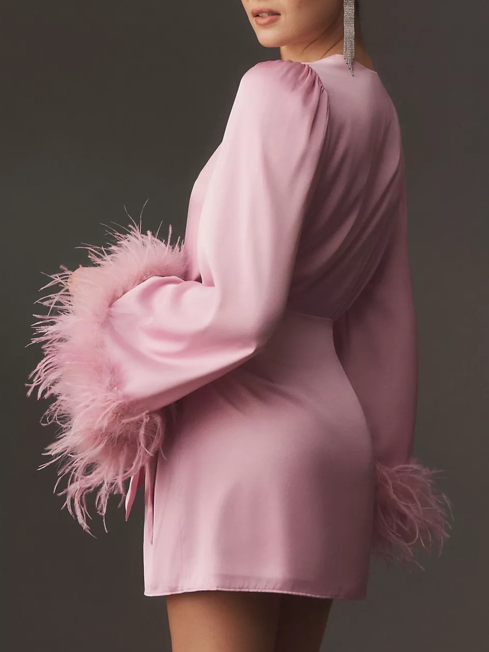 Hutch Pink Satin Faux Feather Wrap Mini Dress Size M NWT - Picture 5 of 16